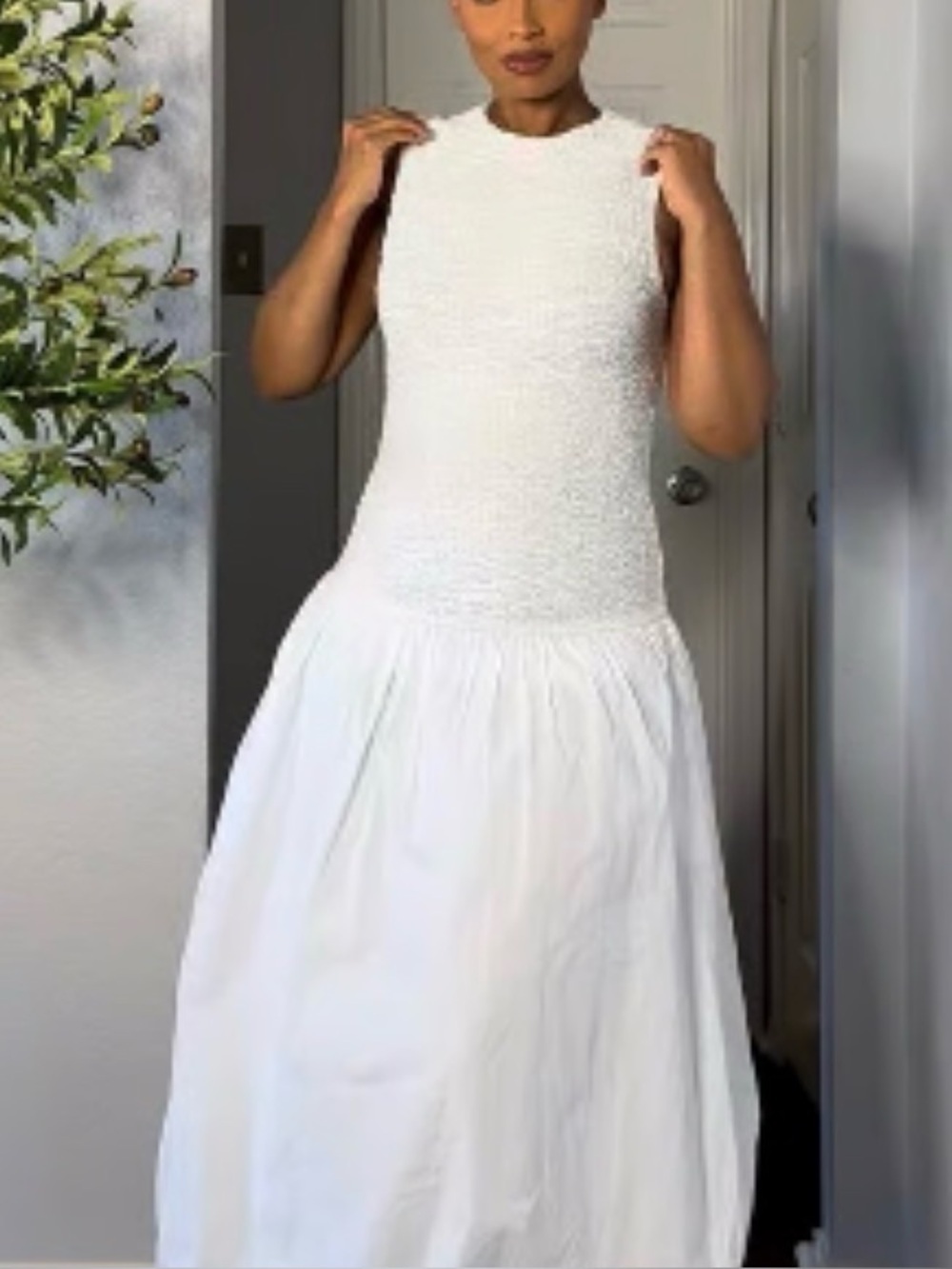 Zara White Balloon Poplin Midi Dress Sleeveless Round Neck Size Small - Picture 3 of 16